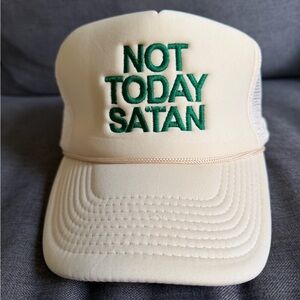 Cream Trucker Hat with Green Embroidery